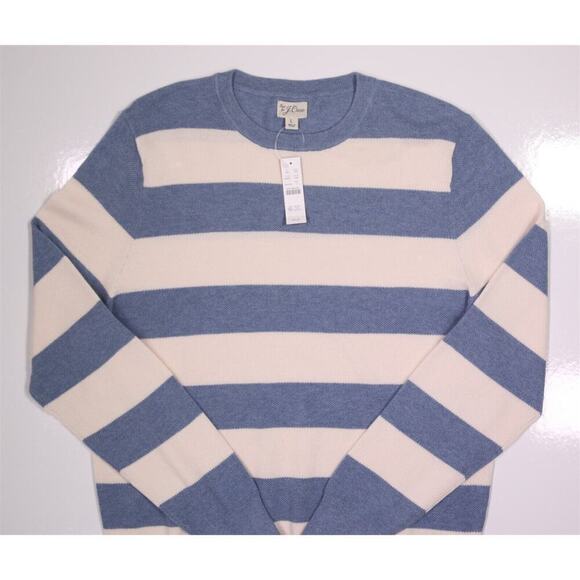 New! J. Crew Blue/White Cotton Piqué-Stitch Crewneck Sweater Large - Picture 4 of 8